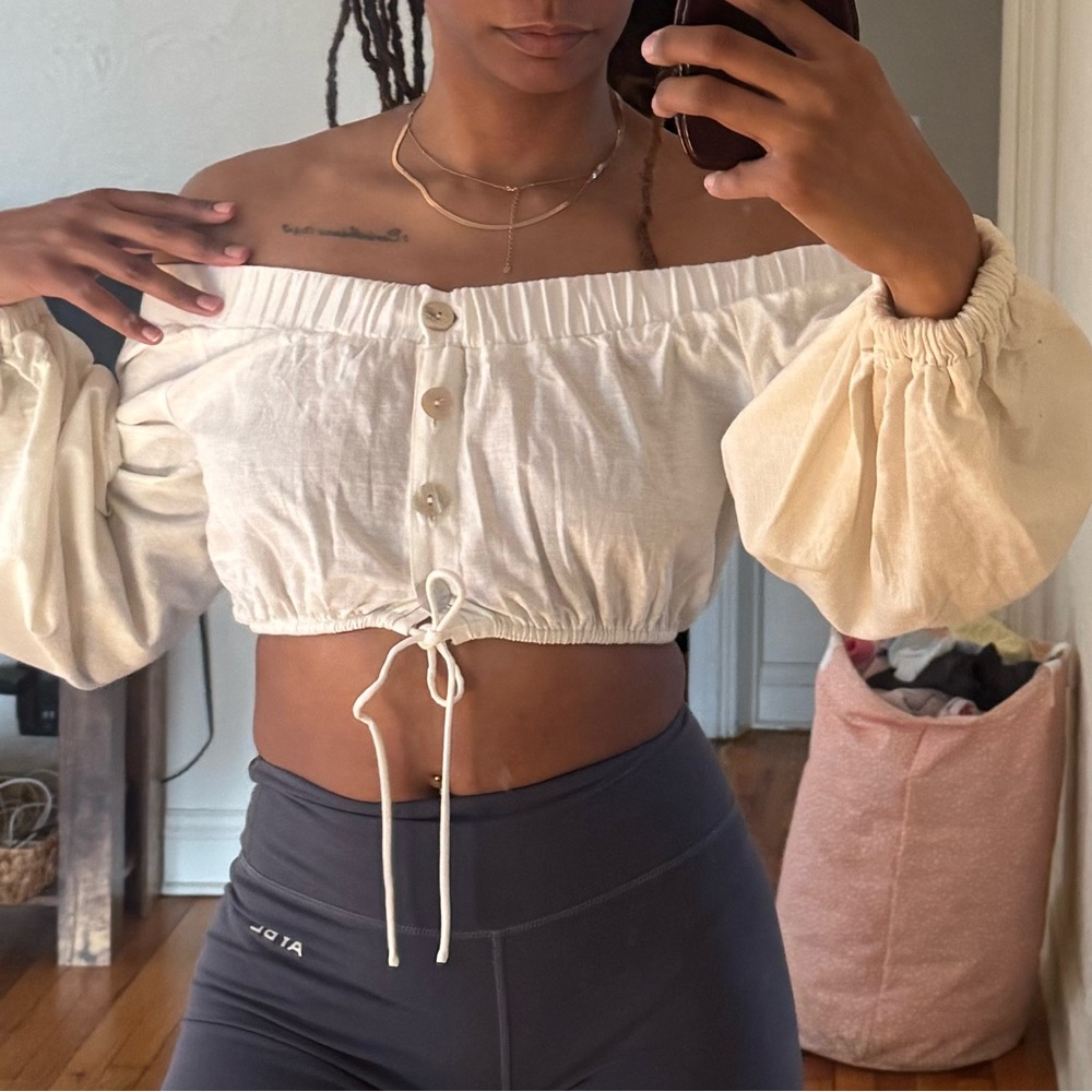 Cream Off-Shoulder Buttoned Top